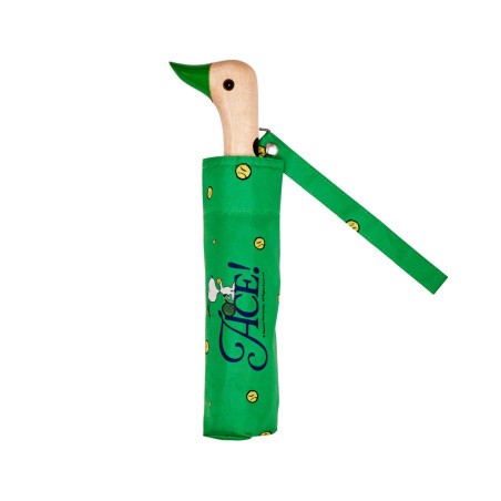 Service gagnant pour Snoopy avec le modèle Ace vert, le parapluie idéal des amateurs de tennis.