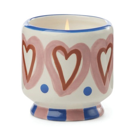 Bougie parfumée A Dopo Rosewood Vanilla Paddywax avec motif cœurs en céramique