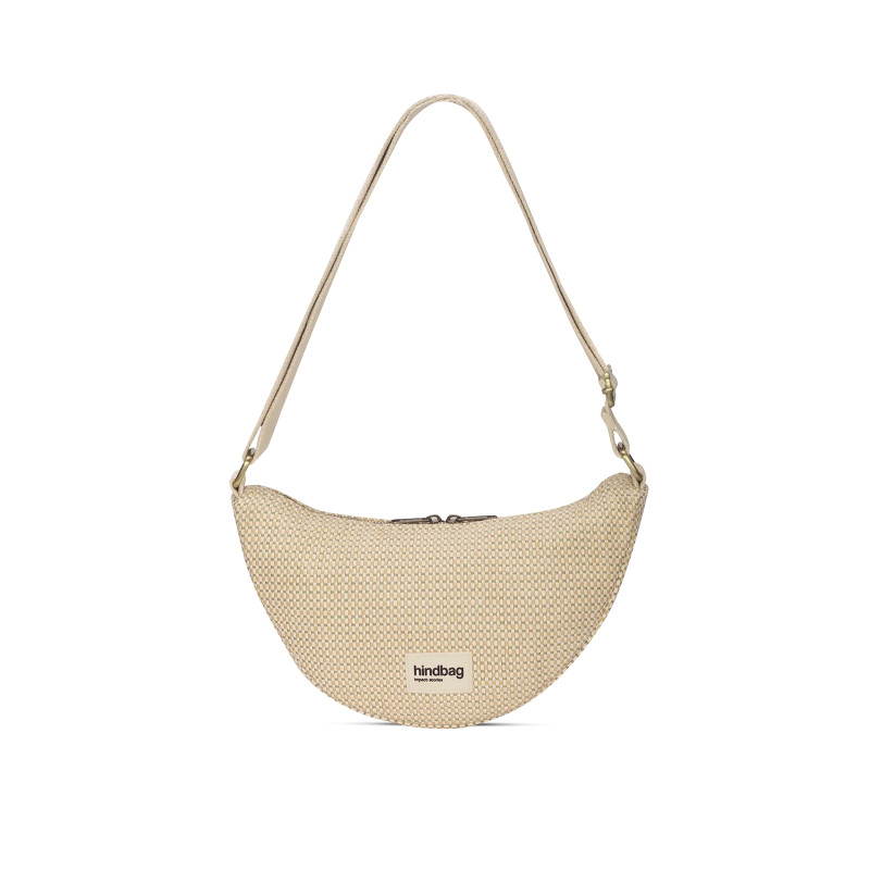 Sac banane Andréa Hindbag Tressage Nude, une finition texturée et naturelle pour un look chic et contemporain.