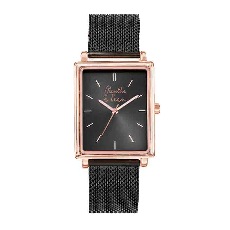 Montre Rectangle Maille Noir | Menthe à L’eau | Idées Cadeaux Femme Montre Rectangle Maille Noir | Menthe à L’eau | Idées Cadeaux Femme