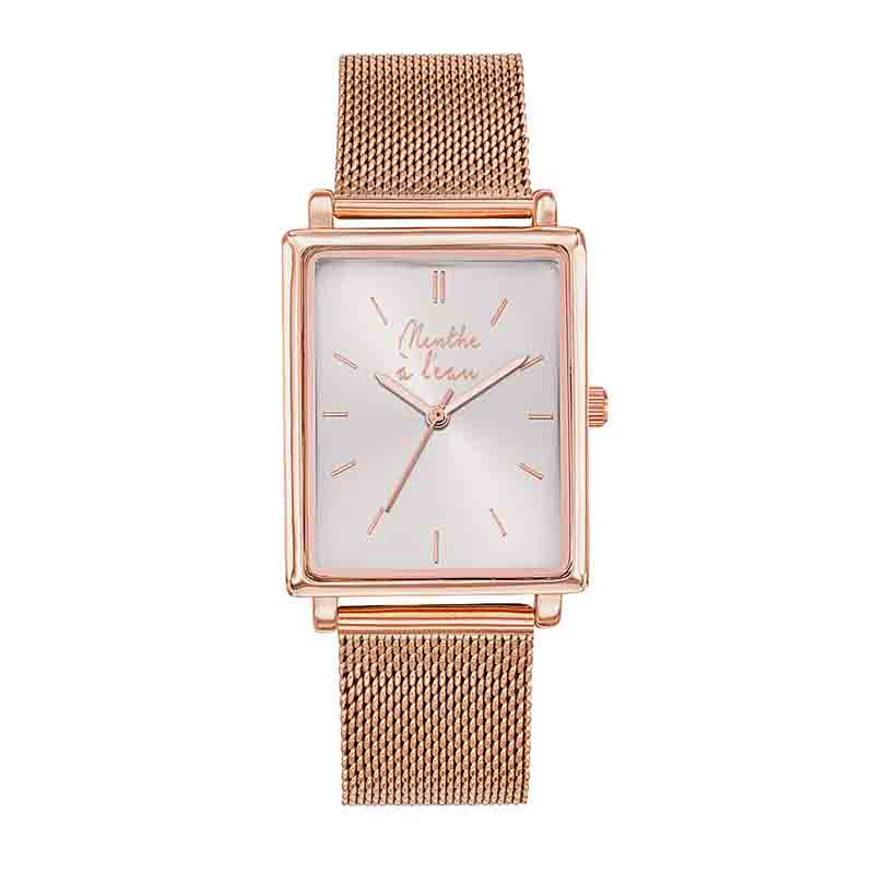 Montre Rectangle Maille Rose Gold | Menthe à L’eau | Idées Cadeaux Mode Femme Montre Rectangle Maille Rose Gold | Menthe à L’eau | Idées Cadeaux Mode Femme