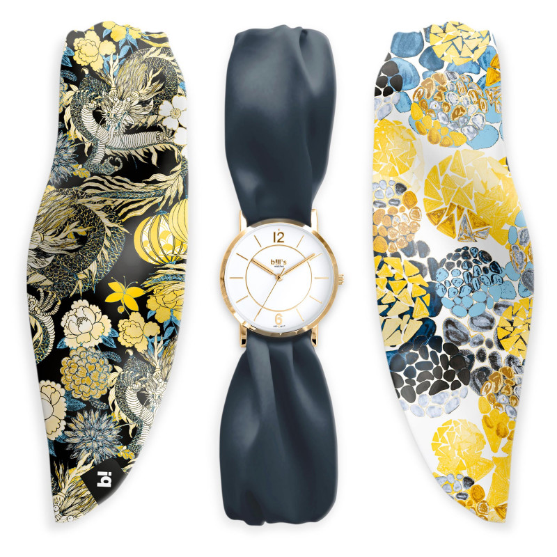 Montre Femme | Bill’s Watches Trend Or & Bleu | Coffret 3 bracelets Satin Montre Femme | Bill’s Watches Trend Or & Bleu | Coffret 3 bracelets Satin