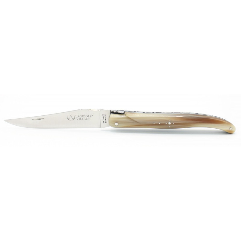 Couteau Laguiole Pointe de Corne Blonde | Brillant - 12cm - 2 Mitres