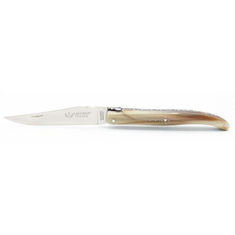 Couteau Laguiole Pointe de Corne Blonde | Brillant - 12cm - 2 Mitres Couteau Laguiole Pointe de Corne Blonde | Brillant - 12cm - 2 Mitres