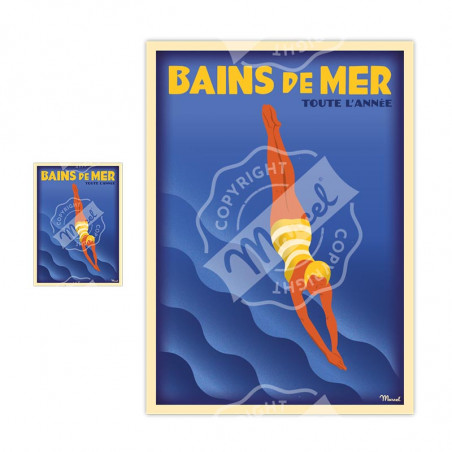 Magnet Marcel Travel Posters | Bains de Mer Indigo