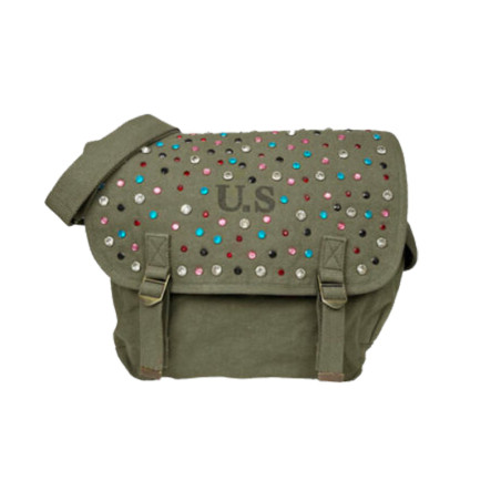 SAC US Petit Toile Chinée Strass KAKI