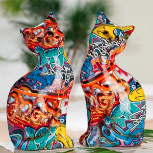 Statue Chats Assis Street Art - La paire