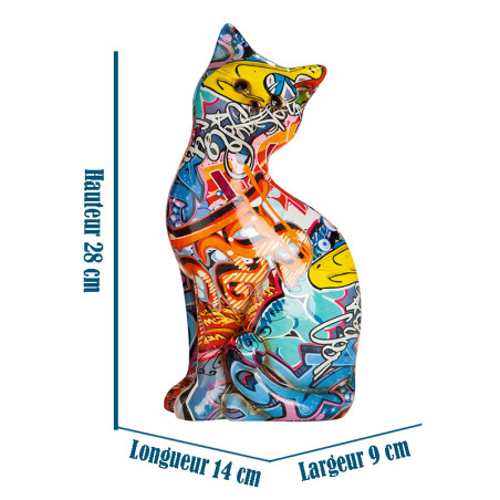 Dimension Statue Chats Assis Street Art - Tags Bleu