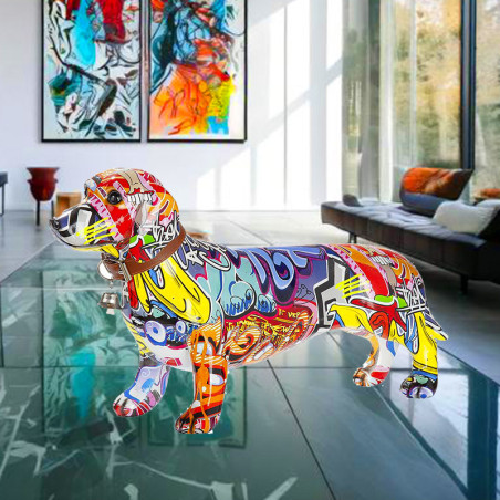 Résine Chien Teckel Street Art - XL 02