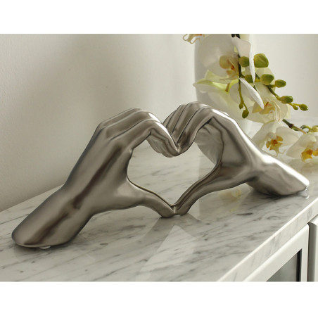 Statue Geste Main Cœur - Objet décoration Argent Brossé