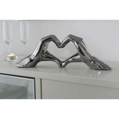 Statue XL Geste Main Cœur - Objet décoration Chrome